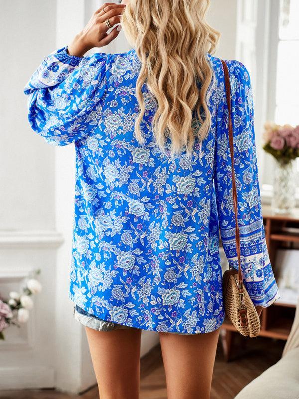 printed temperament commuter long-sleeved shirt top - 808Lush