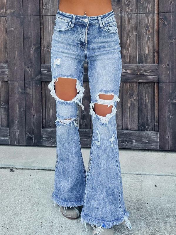 ripped tassel flared jeans - 808Lush