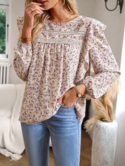 round neck floral long-sleeved top - 808Lush