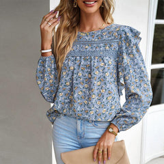 round neck floral long-sleeved top - 808Lush