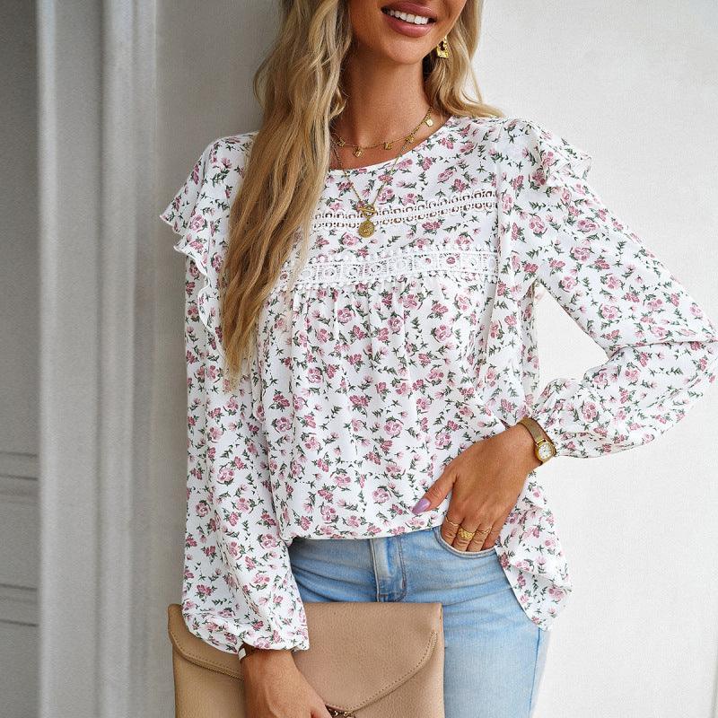 round neck floral long-sleeved top - 808Lush