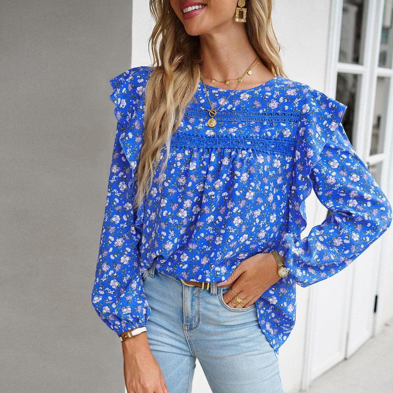 round neck floral long-sleeved top - 808Lush