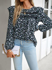 round neck floral long-sleeved top - 808Lush