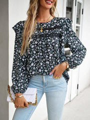 round neck floral long-sleeved top - 808Lush