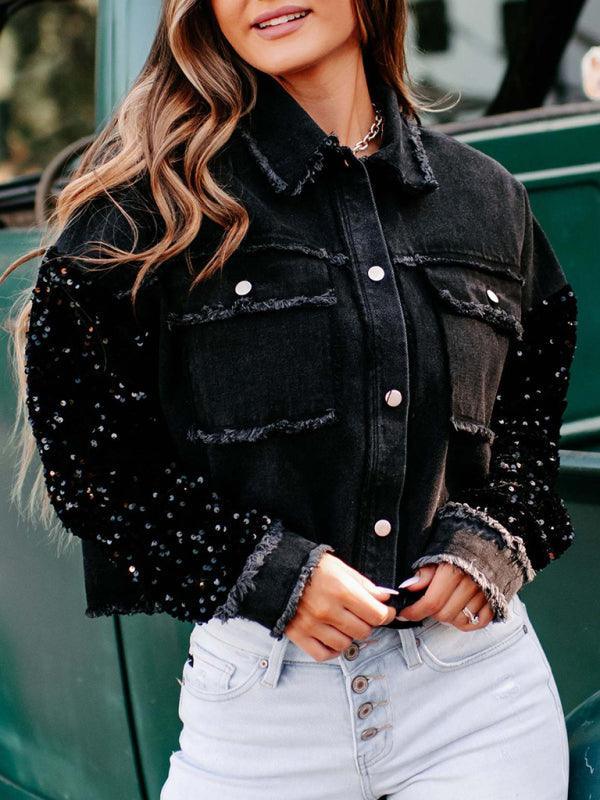 sequined short denim jacket - 808Lush