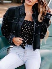 sequined short denim jacket - 808Lush