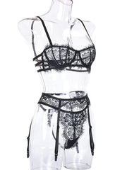 sexy hollow suspender underwear three-piece suit - 808Lush