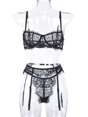 sexy hollow suspender underwear three-piece suit - 808Lush