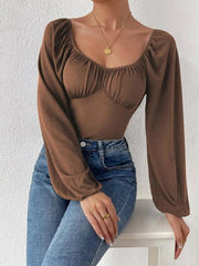 sexy square neck long-sleeved bodysuit - 808Lush