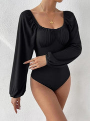 sexy square neck long-sleeved bodysuit - 808Lush