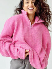 sherpa pullover small stand collar sweatshirt - 808Lush