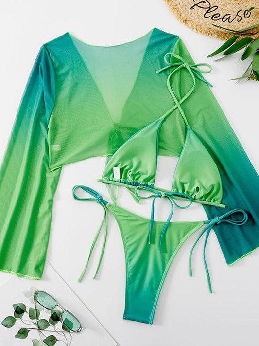 women's three-piece bikini mesh shawl split - 808Lush