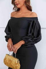 Off-Shoulder Bubble Sleeve Slit Dress - 808Lush