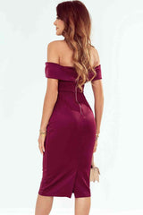 Off-Shoulder Zip-Back Slit Dress - 808Lush