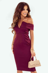 Off-Shoulder Zip-Back Slit Dress - 808Lush