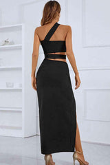 One-Shoulder Cutout Front Split Maxi Dress - 808Lush