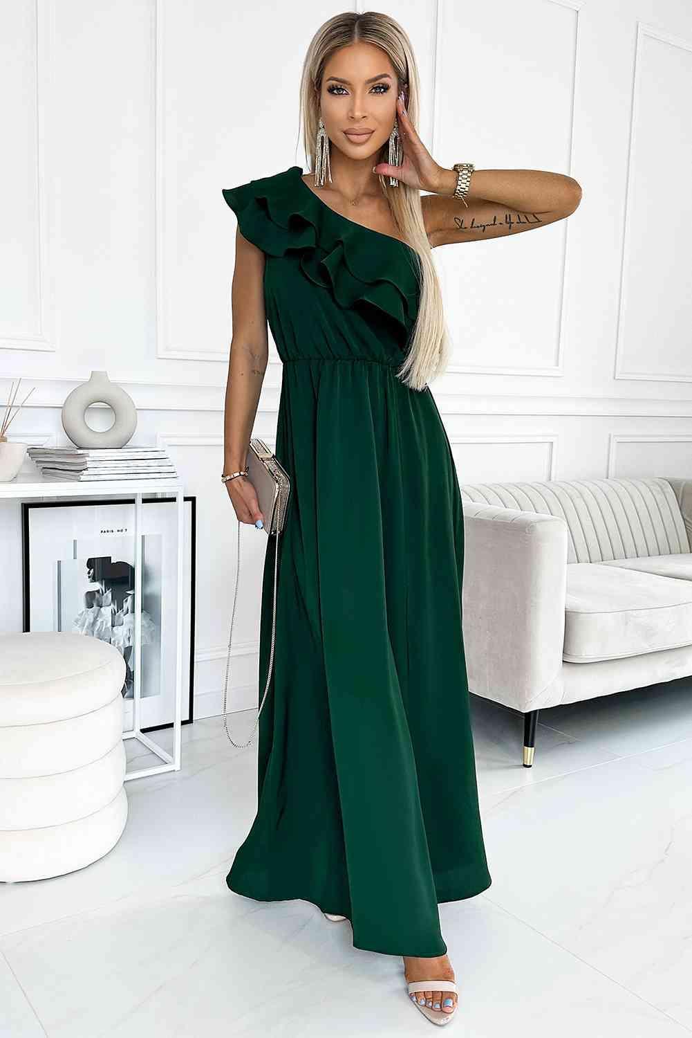 One-Shoulder Ruffled Maxi Dress - 808Lush