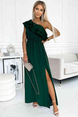 One-Shoulder Ruffled Maxi Dress - 808Lush