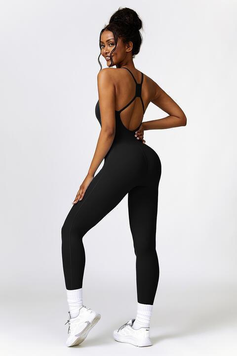 Open Back Spaghetti Strap Sports Jumpsuit - 808Lush