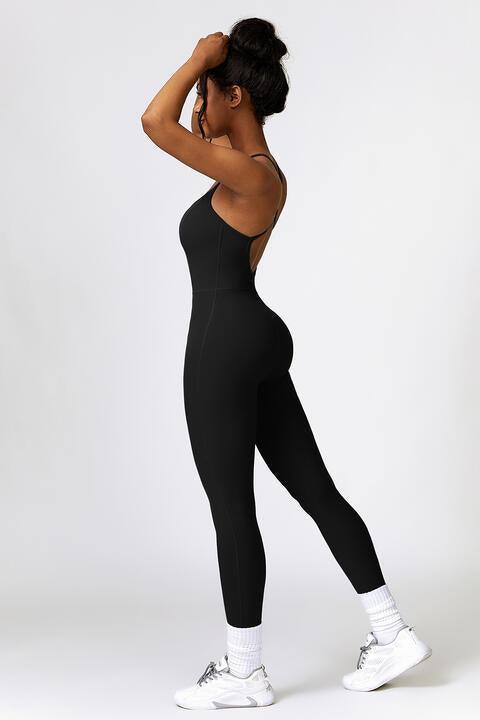 Open Back Spaghetti Strap Sports Jumpsuit - 808Lush