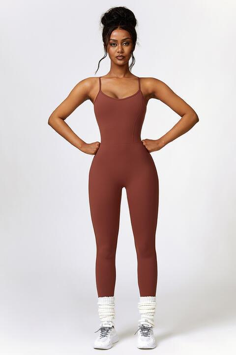 Open Back Spaghetti Strap Sports Jumpsuit - 808Lush