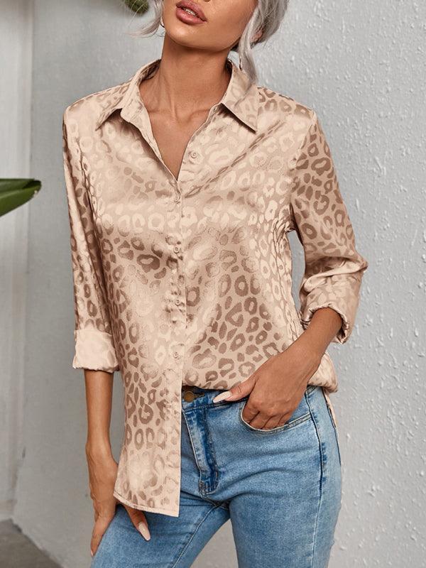 Open button leopard jacquard shirt elegant commuter long-sleeved shirt - 808Lush