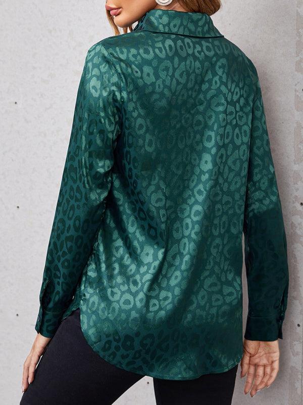 Open button leopard jacquard shirt elegant commuter long-sleeved shirt - 808Lush