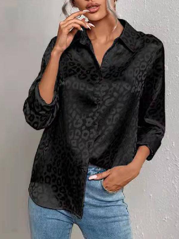 Open button leopard jacquard shirt elegant commuter long-sleeved shirt - 808Lush