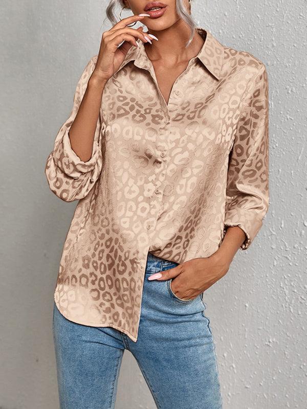 Open button leopard jacquard shirt elegant commuter long-sleeved shirt - 808Lush