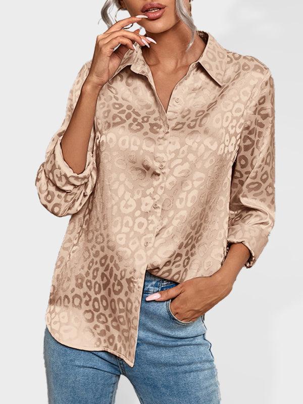 Open button leopard jacquard shirt elegant commuter long-sleeved shirt - 808Lush