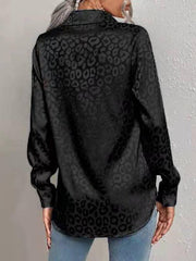 Open button leopard jacquard shirt elegant commuter long-sleeved shirt - 808Lush