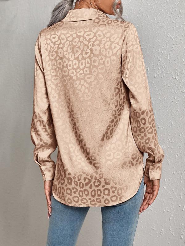 Open button leopard jacquard shirt elegant commuter long-sleeved shirt - 808Lush