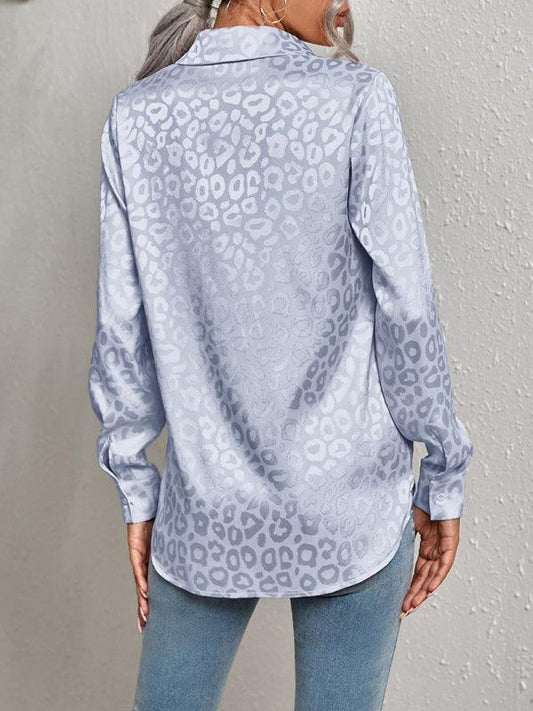 Open button leopard jacquard shirt elegant commuter long-sleeved shirt - 808Lush