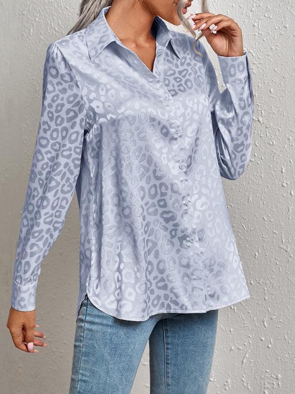 Open button leopard jacquard shirt elegant commuter long-sleeved shirt - 808Lush