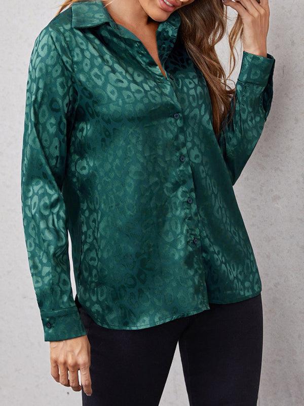 Open button leopard jacquard shirt elegant commuter long-sleeved shirt - 808Lush