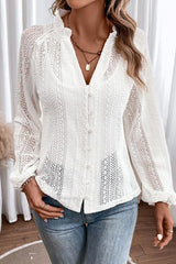 Openwork Button Up Long Sleeve Shirt - 808Lush