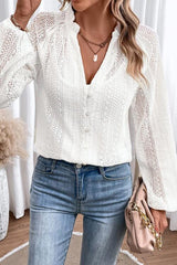 Openwork Button Up Long Sleeve Shirt - 808Lush