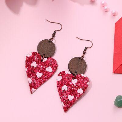 PU Leather Iron Hook Sequin Heart Earrings - 808Lush