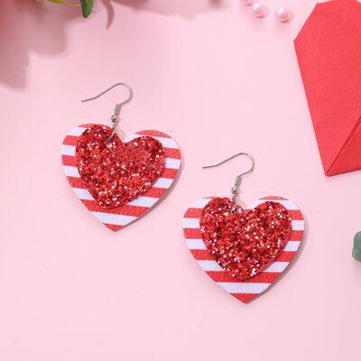 PU Leather Iron Hook Sequin Heart Earrings - 808Lush