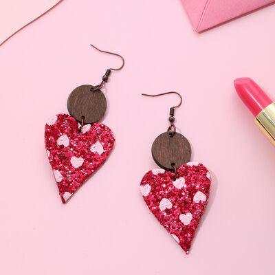 PU Leather Iron Hook Sequin Heart Earrings - 808Lush