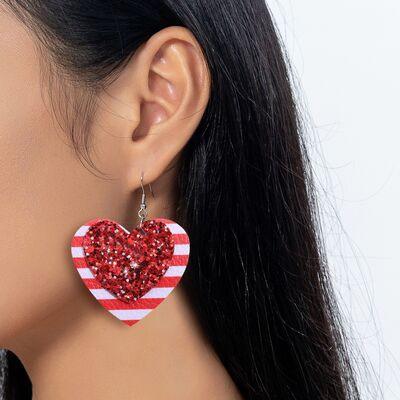 PU Leather Iron Hook Sequin Heart Earrings - 808Lush