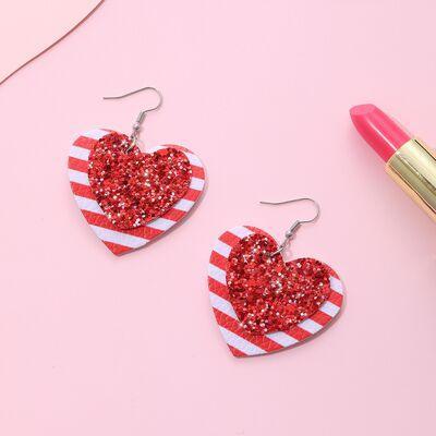 PU Leather Iron Hook Sequin Heart Earrings - 808Lush