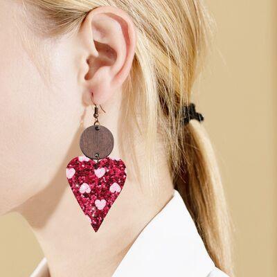 PU Leather Iron Hook Sequin Heart Earrings - 808Lush