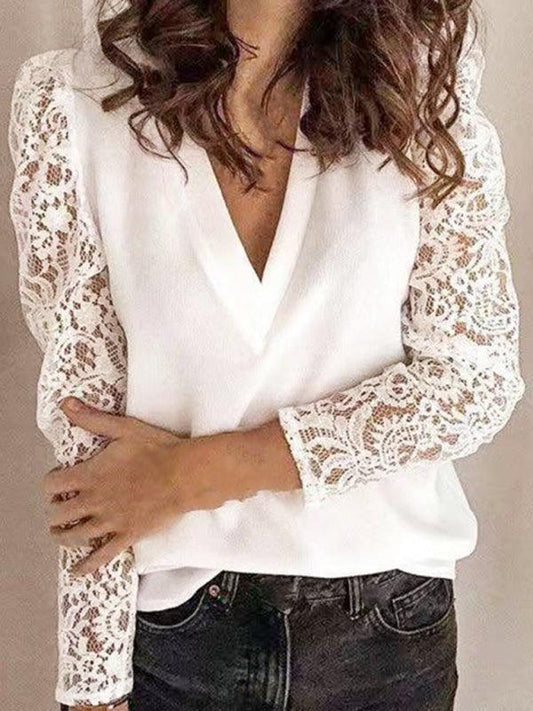 Paneled Lace Long Sleeve Slim Fit Women's Top - 808Lush