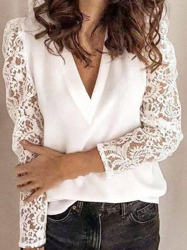 Paneled Lace Long Sleeve Slim Fit Women's Top - 808Lush