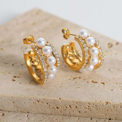 Pearl Titanium Steel C-Hoop Earrings - 808Lush