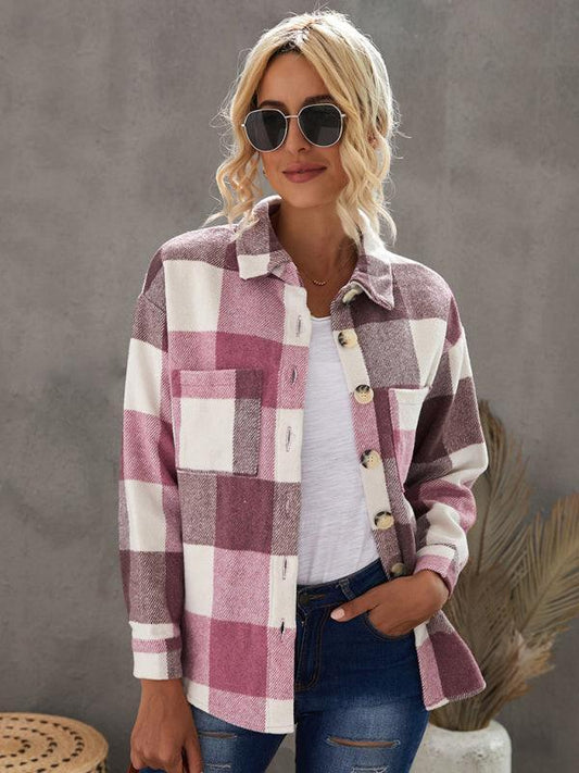 Plaid Women's Breasted Pocket Casual Jacket Women - 808Lush