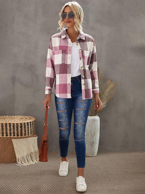 Plaid Women's Breasted Pocket Casual Jacket Women - 808Lush