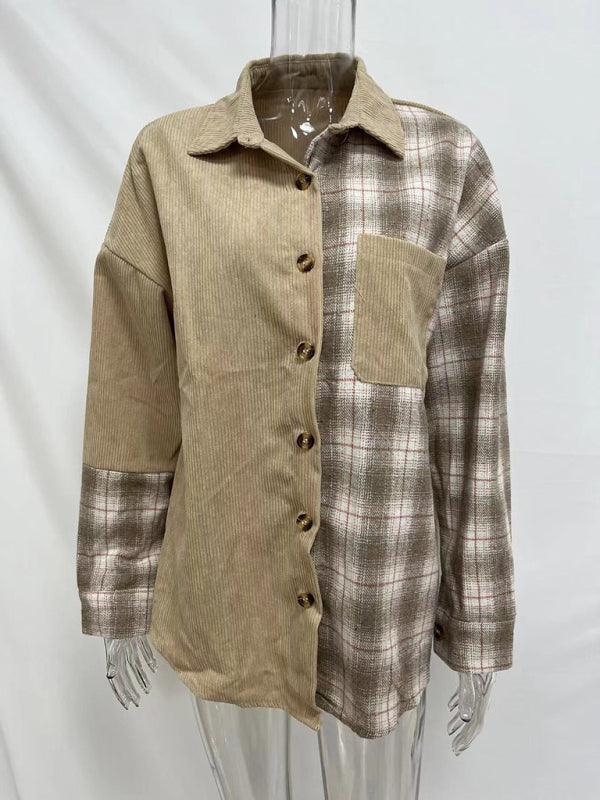 Plaid shirt cross-border European and American foreign trade women's long-sleeved loose pocket shirt - 808Lush