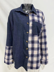 Plaid shirt cross-border European and American foreign trade women's long-sleeved loose pocket shirt - 808Lush